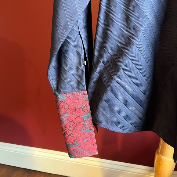 Banana republic men’s blue shirt with cuff sleeves in red SZ L neck sz 16 -16.5 - Picture 7 of 7